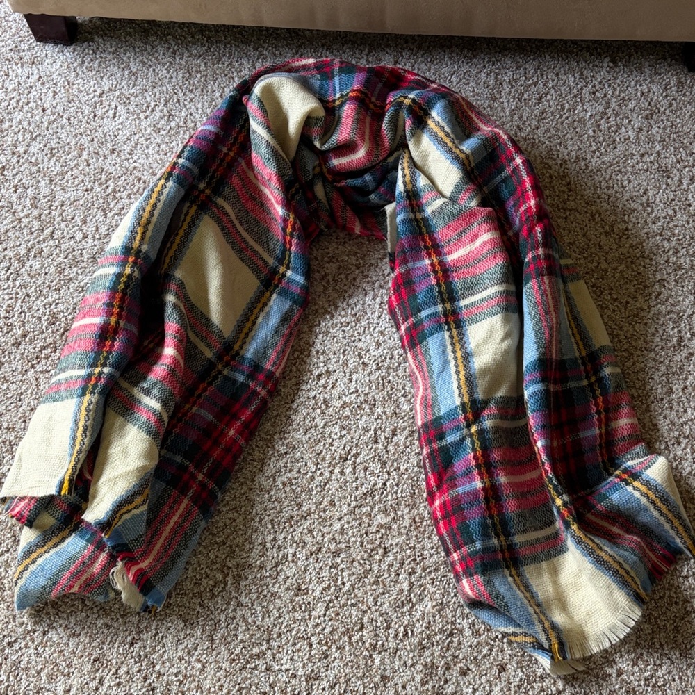 ASOS Plaid Blanket Scarf in Red, Blue, and Cream